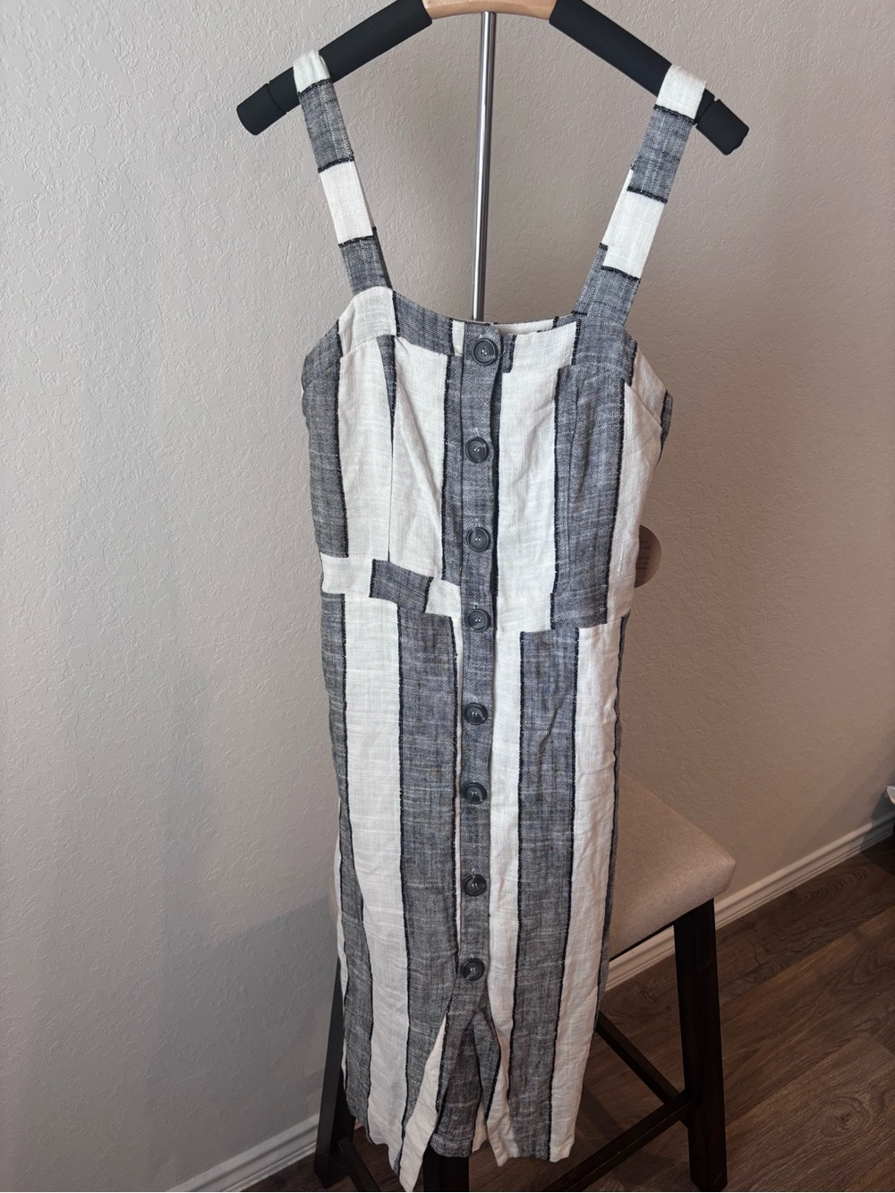 NWT Urban Romantics Linen Blend Striped Button Front Midi Dress Womens Medium